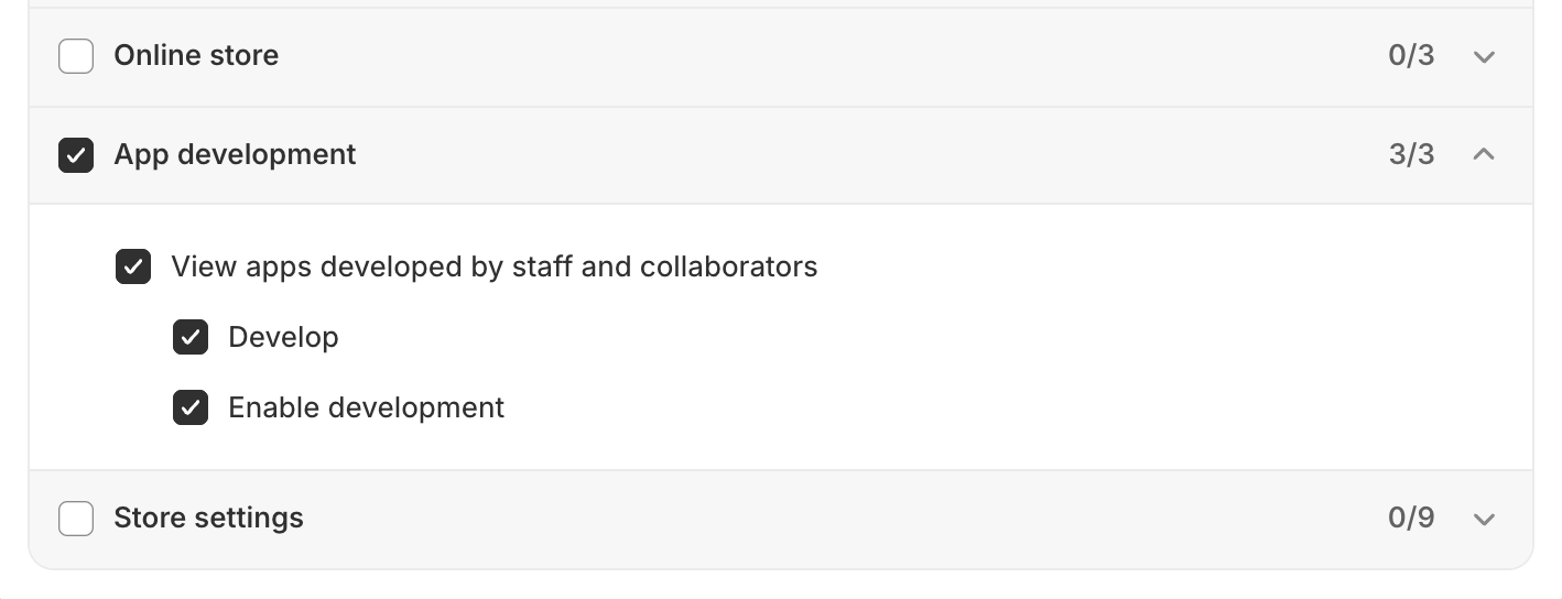 Droits de développement d'application Shopify